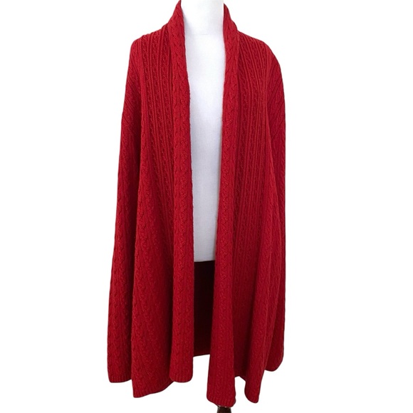 ELLEN TRACY WOOL SILK PLUS SIZE 2X RED OPEN FRONT KNIT BABY CABLE CARDIGAN Y2K - Picture 1 of 14